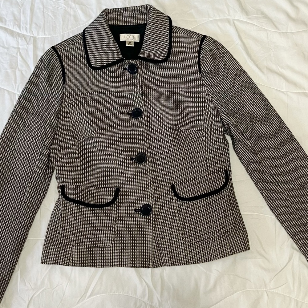 LOFT Black and White Houndstooth Blazer